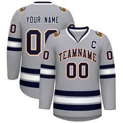 Gray Navy Orange-White Classic Style Hockey Jersey 1