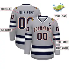 Gray Navy Orange-White Classic Style Hockey Jersey 2