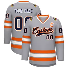 Gray Navy Orange-White Classic Style Hockey Jersey