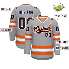 Gray Navy Orange-White Classic Style Hockey Jersey 2