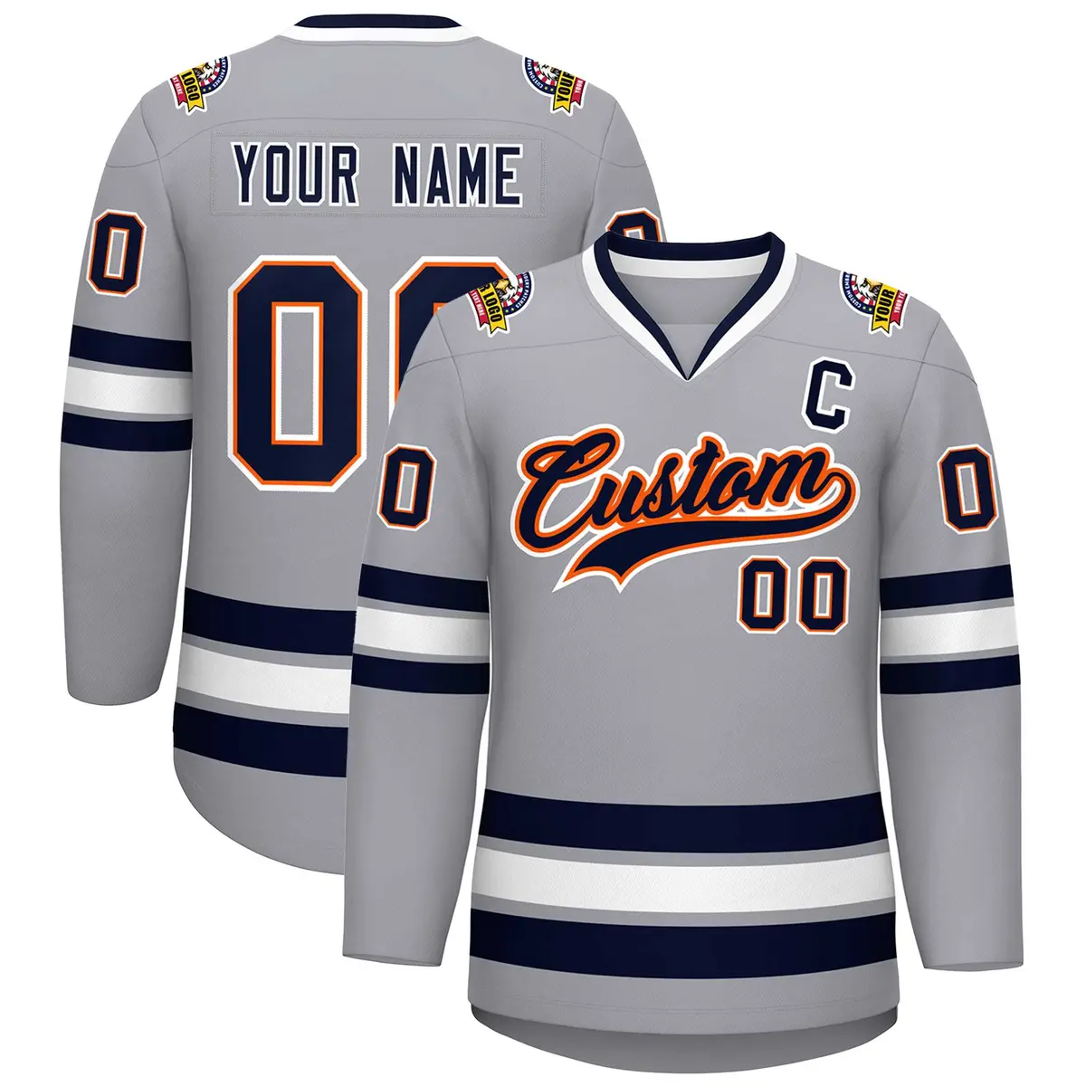 Gray Navy Orange-White Classic Style Hockey Jersey