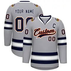 Gray Navy Orange-White Classic Style Hockey Jersey 1