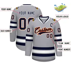 Gray Navy Orange-White Classic Style Hockey Jersey 2