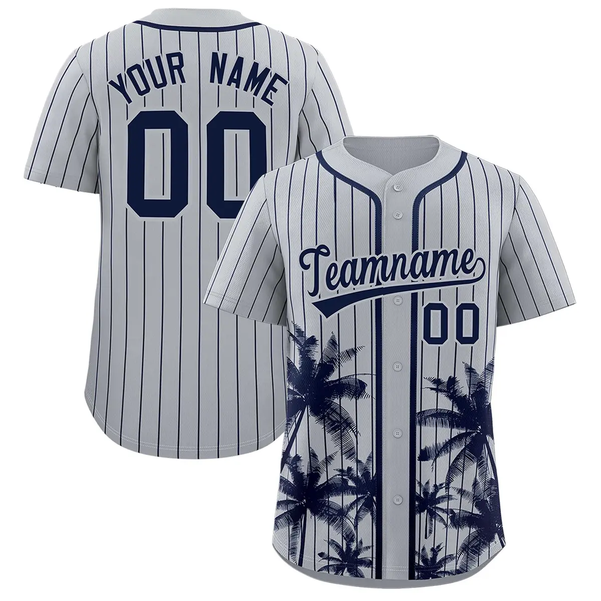 Gray Navy Pinstripe Coconut Tree Authentic Baseball Jersey
