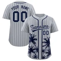 Gray Navy Pinstripe Coconut Tree Authentic Baseball Jersey