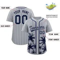 Gray Navy Pinstripe Coconut Tree Authentic Baseball Jersey 2
