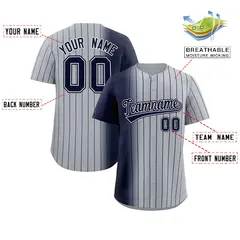 Gray Navy Pinstripe Gradient Baseball Jersey 2
