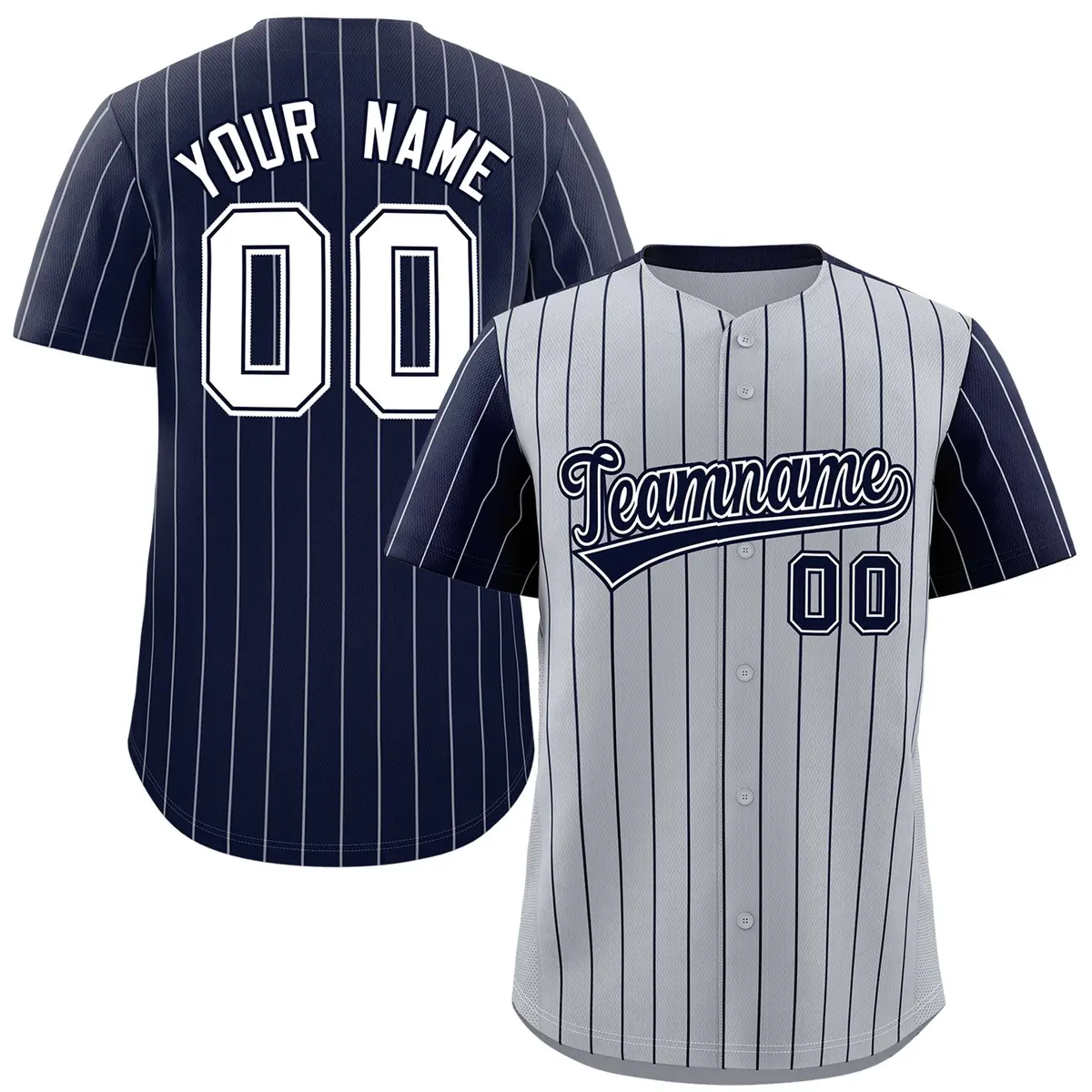 Gray Navy Pinstripe Raglan Sleeves Baseball Jersey