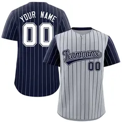 Gray Navy Pinstripe Raglan Sleeves Baseball Jersey