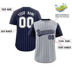 Gray Navy Pinstripe Raglan Sleeves Baseball Jersey 2