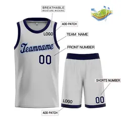 Gray Navy-Powder Blue Classic Sets Basketball Uniform Jersey 3