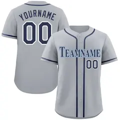 Gray Navy-Powder Blue Classic Style Baseball Jersey 1