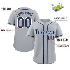 Gray Navy-Powder Blue Classic Style Baseball Jersey 2
