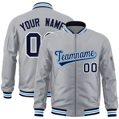 Gray Navy-Powder Blue Varsity Full-Zip Letterman Jacket 1