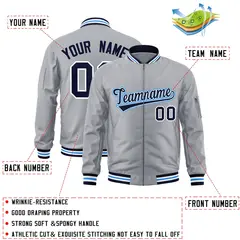 Gray Navy-Powder Blue Varsity Full-Zip Letterman Jacket 2
