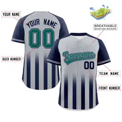 Gray Navy Raglan Gradient Thick Stripe Baseball Jersey 2