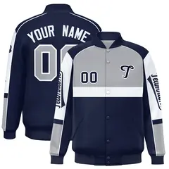 Gray Navy Raglan Sleeve Varsity Letterman Jacket 1