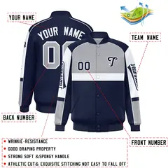 Gray Navy Raglan Sleeve Varsity Letterman Jacket 2