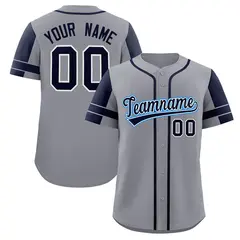 Gray Navy Raglan Sleeves Authentic Baseball Jersey 1