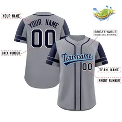 Gray Navy Raglan Sleeves Authentic Baseball Jersey 2