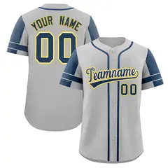 Gray Navy Raglan Sleeves Authentic Baseball Jersey 1