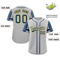 Gray Navy Raglan Sleeves Authentic Baseball Jersey 2