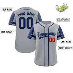 Gray Navy Raglan Sleeves Authentic Baseball Jersey 2