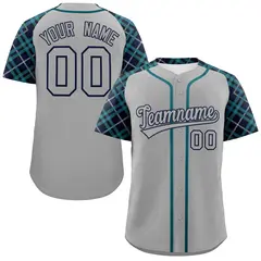 Gray-Navy Raglan Sleeves Authentic Baseball Jersey 1
