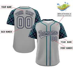 Gray-Navy Raglan Sleeves Authentic Baseball Jersey 2