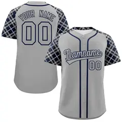Gray-Navy Raglan Sleeves Authentic Baseball Jersey 1