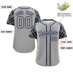 Gray-Navy Raglan Sleeves Authentic Baseball Jersey 2
