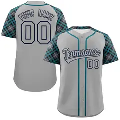 Gray-Navy Raglan Sleeves Authentic Baseball Jersey 1