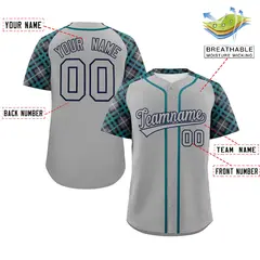 Gray-Navy Raglan Sleeves Authentic Baseball Jersey 2