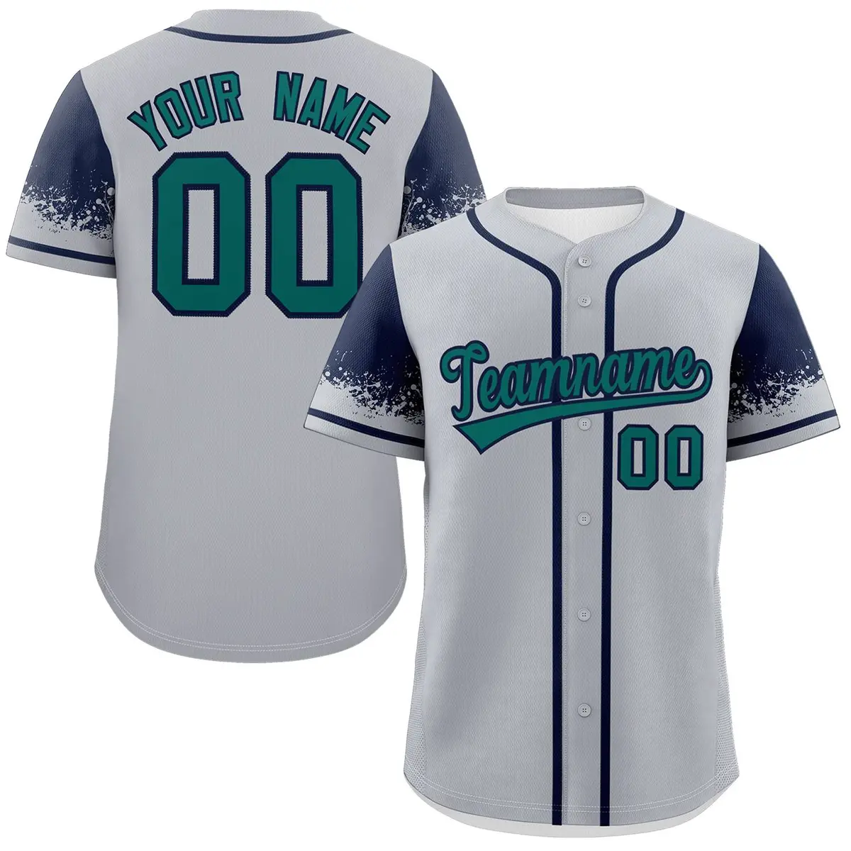 Gray Navy Raglan Sleeves Authentic Baseball Jersey