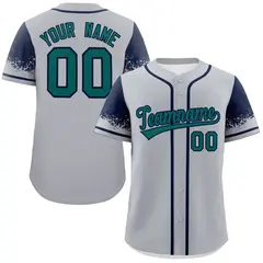 Gray Navy Raglan Sleeves Authentic Baseball Jersey 1