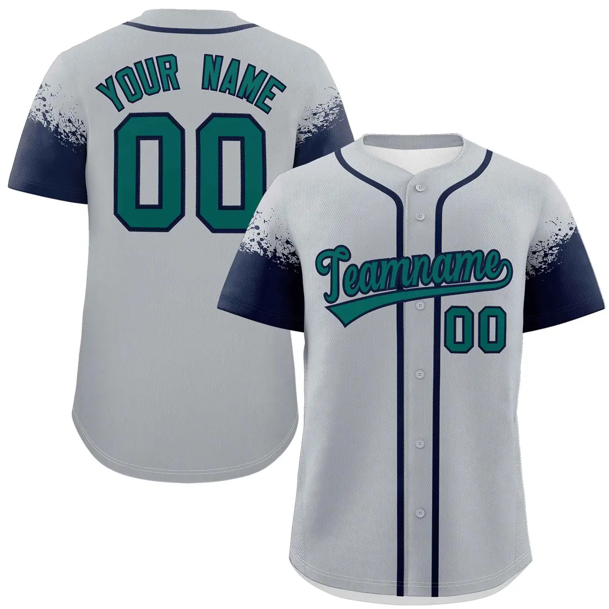 Gray Navy Raglan Sleeves Authentic Baseball Jersey
