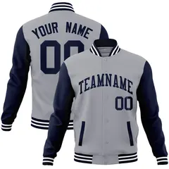 Gray Navy Raglan Varsity Full-Snap Letterman Jacket 1