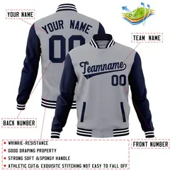 Gray Navy Raglan Varsity Full-Snap Letterman Jacket 4