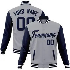 Gray Navy Raglan Varsity Full-Snap Letterman Jacket 1