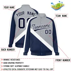 Gray Navy Raglan Varsity Letterman Baseball Jacket 2