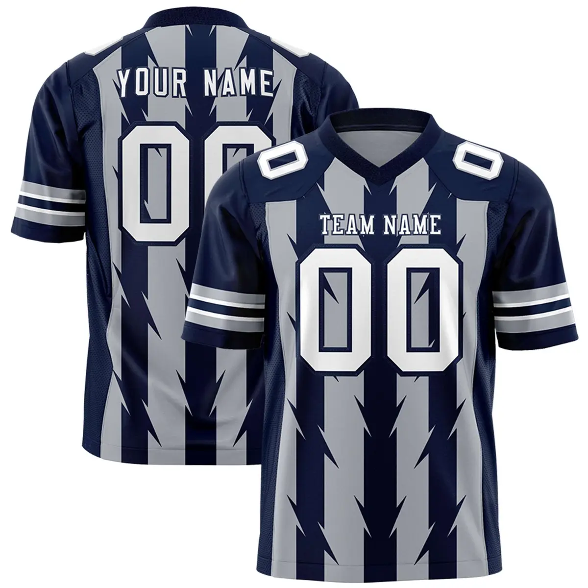 Gray Navy Razr Stripe Graffiti Pattern Flag Football Jersey