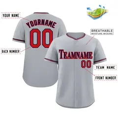Gray Navy-Red Authentic Classic Baseball Jersey 2