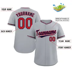 Gray Navy-Red Authentic Classic Baseball Jersey 2