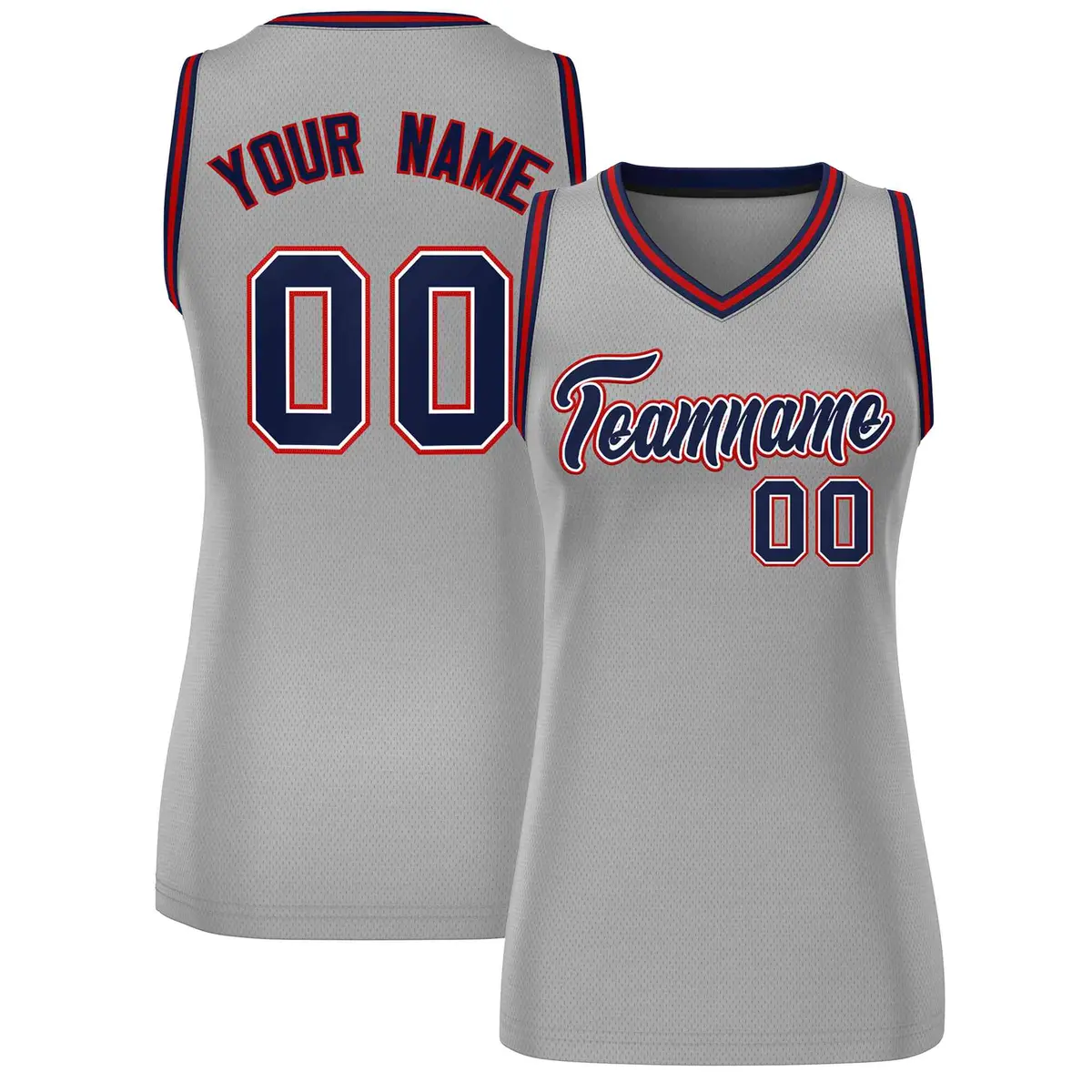 Gray Navy-Red Classic Mesh Basketball Jersey for Women