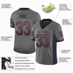 Gray Navy-Red Drift Fashion Authentic Mesh Football Jersey 2