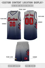 Gray Navy-Red Flame Gradient Basketball Jersey 2