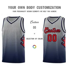 Gray Navy-Red Flame Gradient Basketball Jersey 3