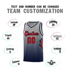 Gray Navy-Red Flame Gradient Basketball Jersey 4