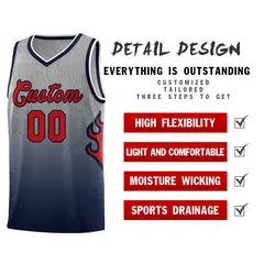 Gray Navy-Red Flame Gradient Basketball Jersey 5
