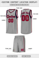 Gray Navy-Red Sleeve Color Block Classic Basketball Jersey 2